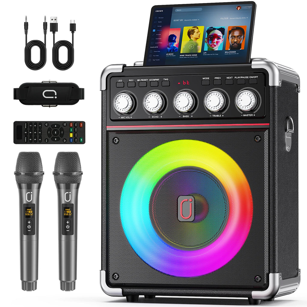 TX05 Karaoke Machine 2 Wireless Microphones Portable System Speaker