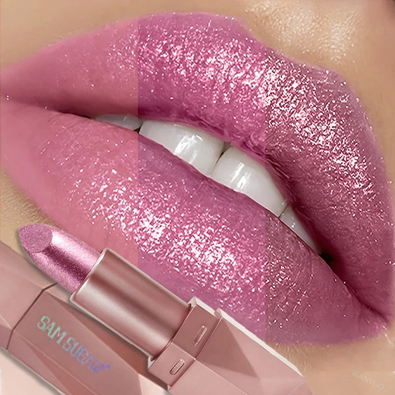 Diamond Glitter Lipstick Moisturizing Metallic Pearl Lip Tint Waterproof Long-lasting Sparkling Dazzling Gold Lip Gloss Makeup Zpaxo