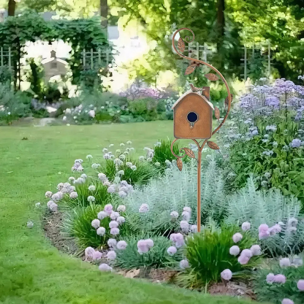 Birdhouse Garden Stakes Outdoor Decor Metal Bird House Art Crafts