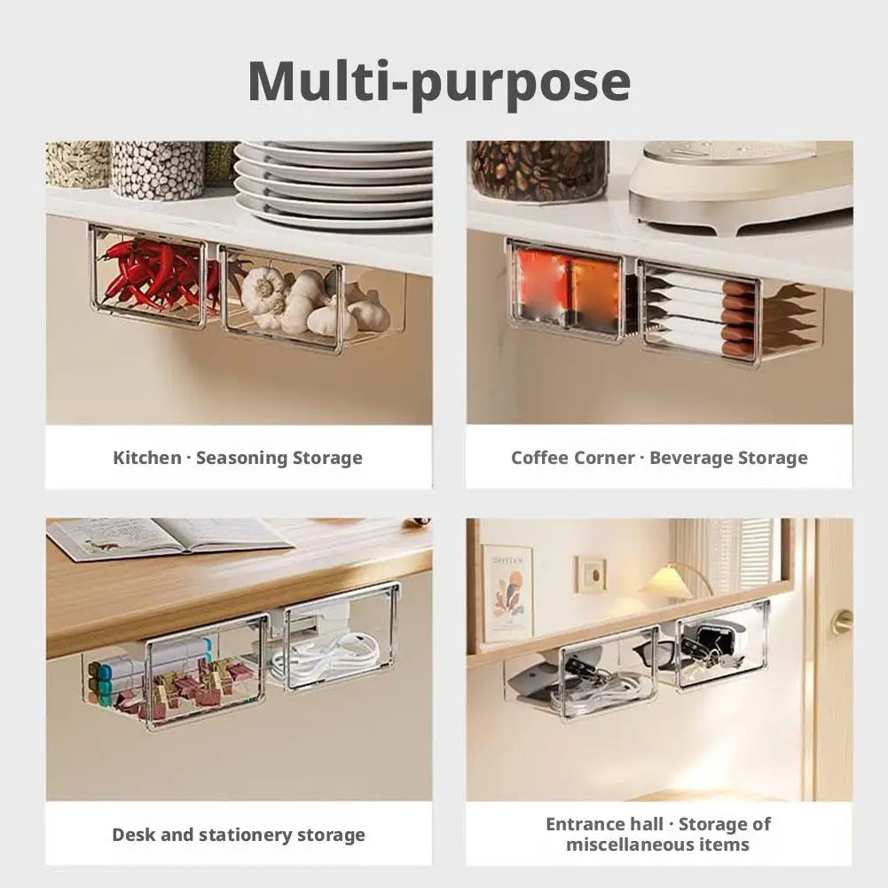 Self-Adhesive Under-Desk Drawer Storage Box | S/M/L Transparent Desk Drawer Organizer Zpaxo