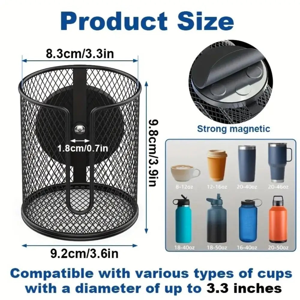 Fully Covered Magnetic Cup Holder Anti Fall Heavy-Duty Metal Mesh Water Bottle Rack Anti-Slip 8.38 cm Inner Diameter Zpaxo