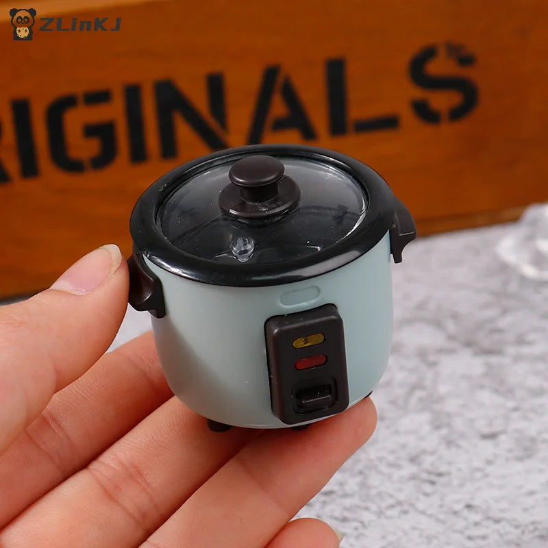▶1/12 Mini Rice Cooker Model With Rice Spoon Dollhouse Miniature Kitchen Appliances For Dollhouse Food Accessories Toy Zpaxo