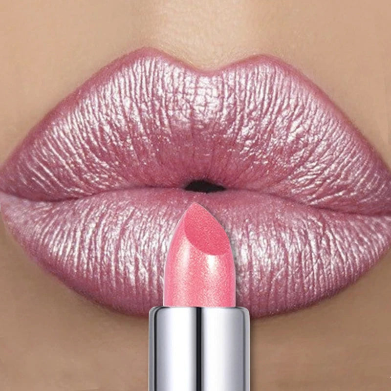 12 Colors Bold & Intense Glitter Shiny Metallic Lipstick Pearlescent Shimmer Lip Tint Long Lasting Easy Color Diamond Lipstick Zpaxo