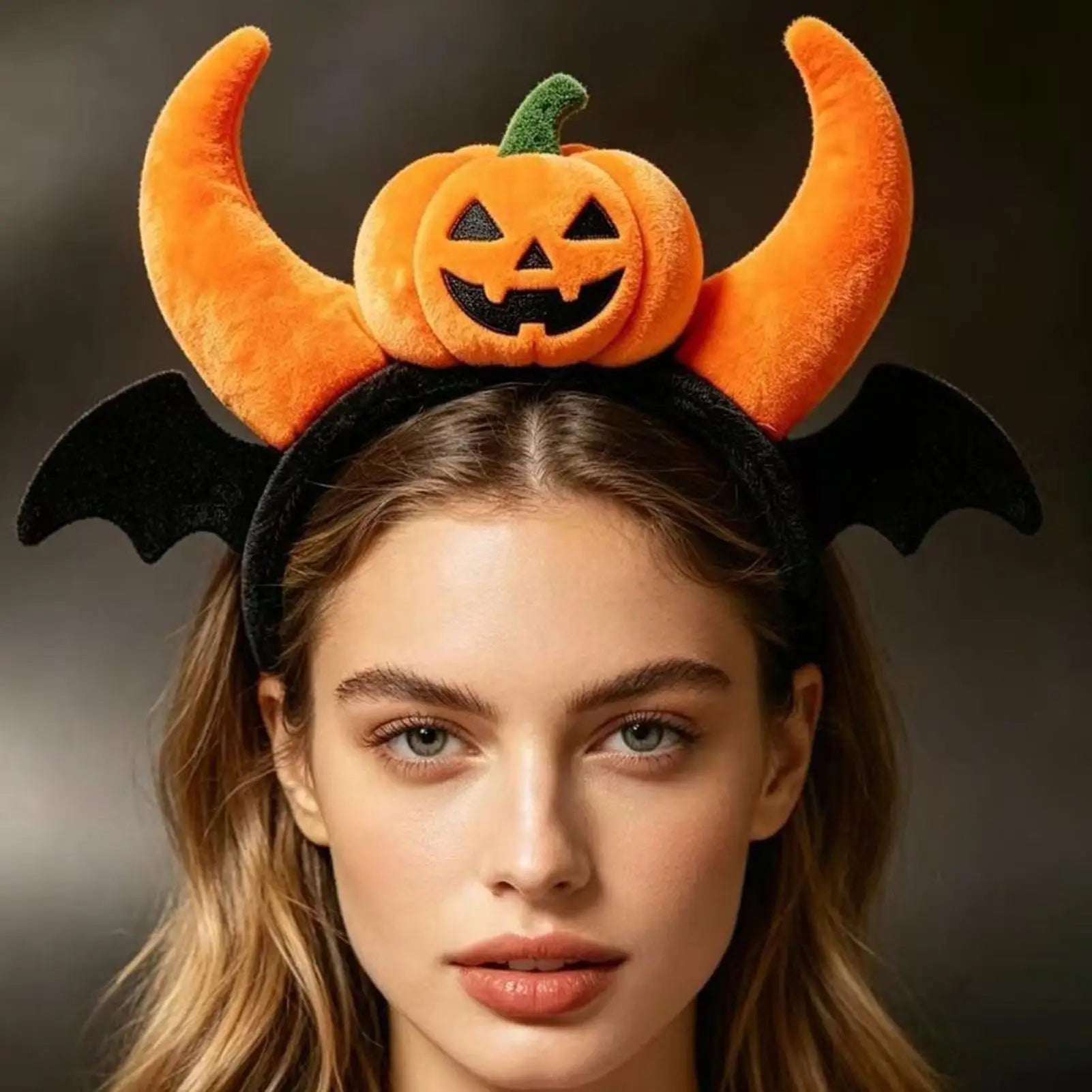 Pumpkin Headband Fuzzy Spooky Elastic Bat Wings Headpiece Hair Bands