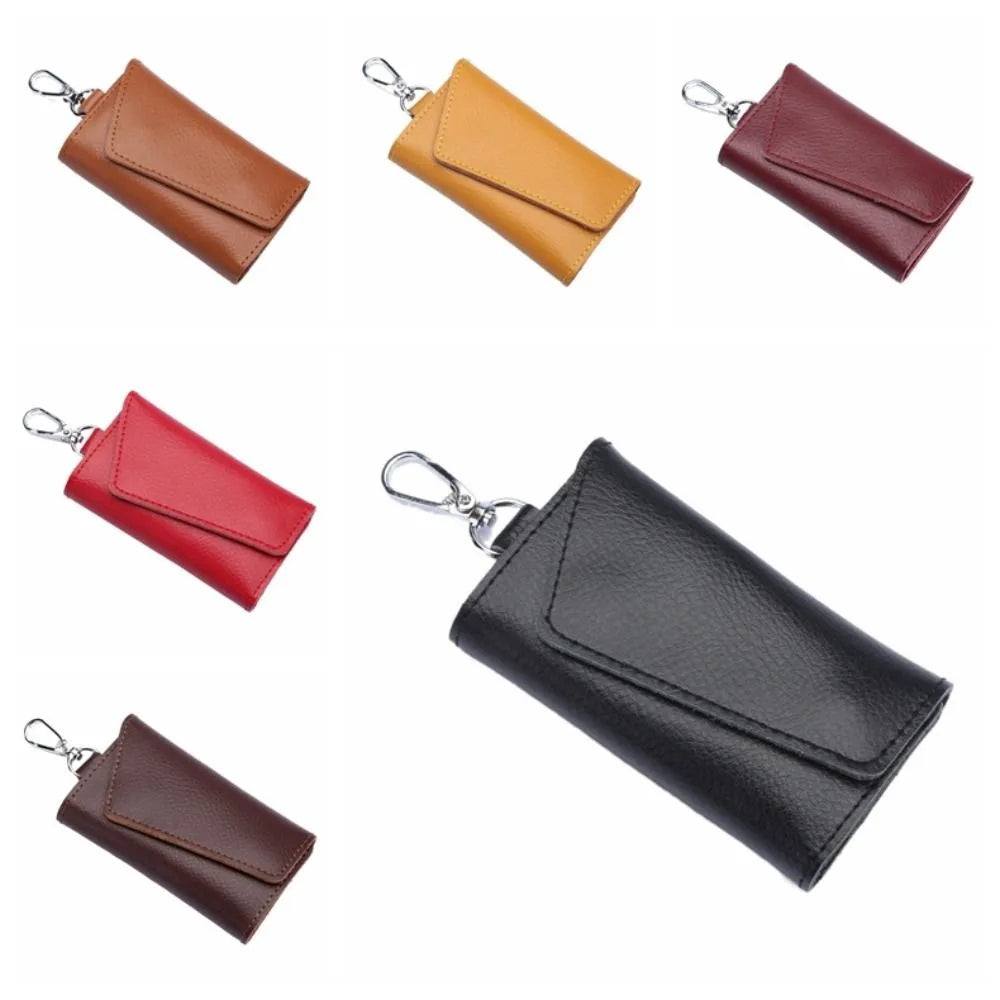 Cow Split Leather Keychain Mini Card Bag Housekeeper Key Holder Zpaxo