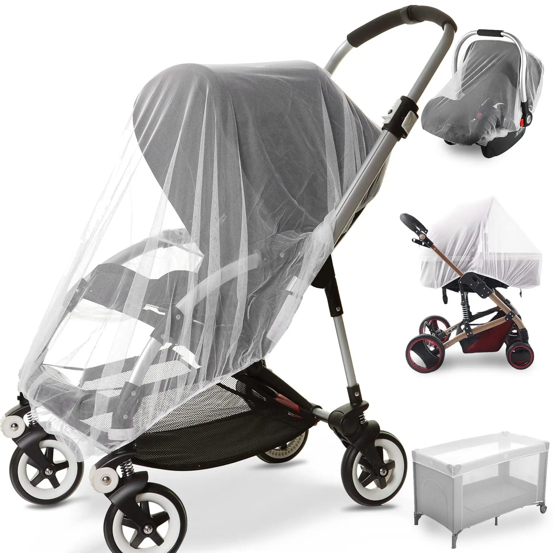 Universal Full-cover Stroller Mosquito Net Stretchable Breathable Zpaxo White