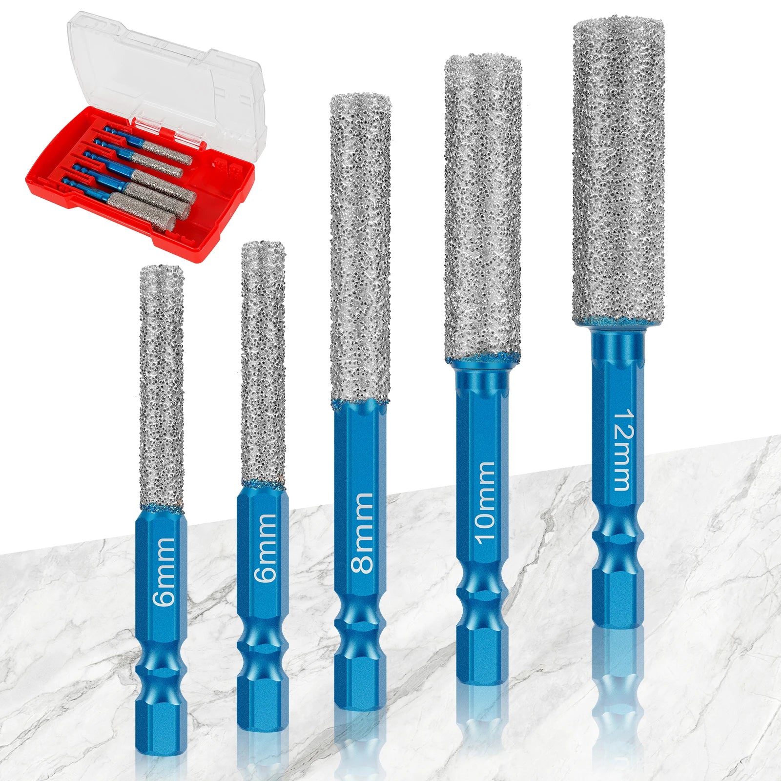 5Pcs Diamond Drill Bit 6-12mm Masonry Drill Bits Porcelain Tile Ceramic Stone Granite Marble,Hex Shank Diamond Hole Saw Drill Bi Zpaxo