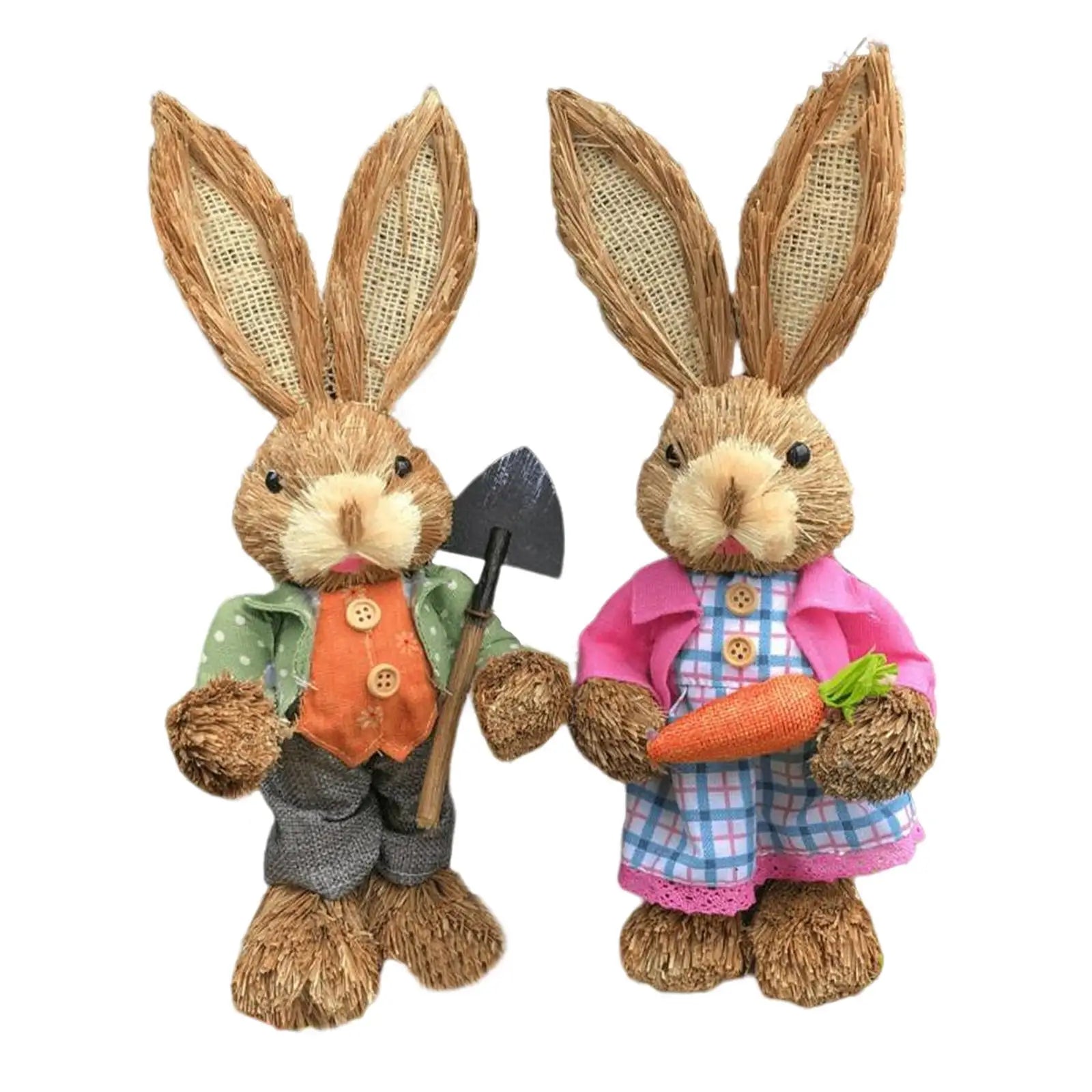 Cartoon 2Pcs Straw Easter Bunny Handmade 35cm Ornaments for Desktop, Windows, Shelves, Bedrooms Lovely Appearance Lifelike Zpaxo Style A