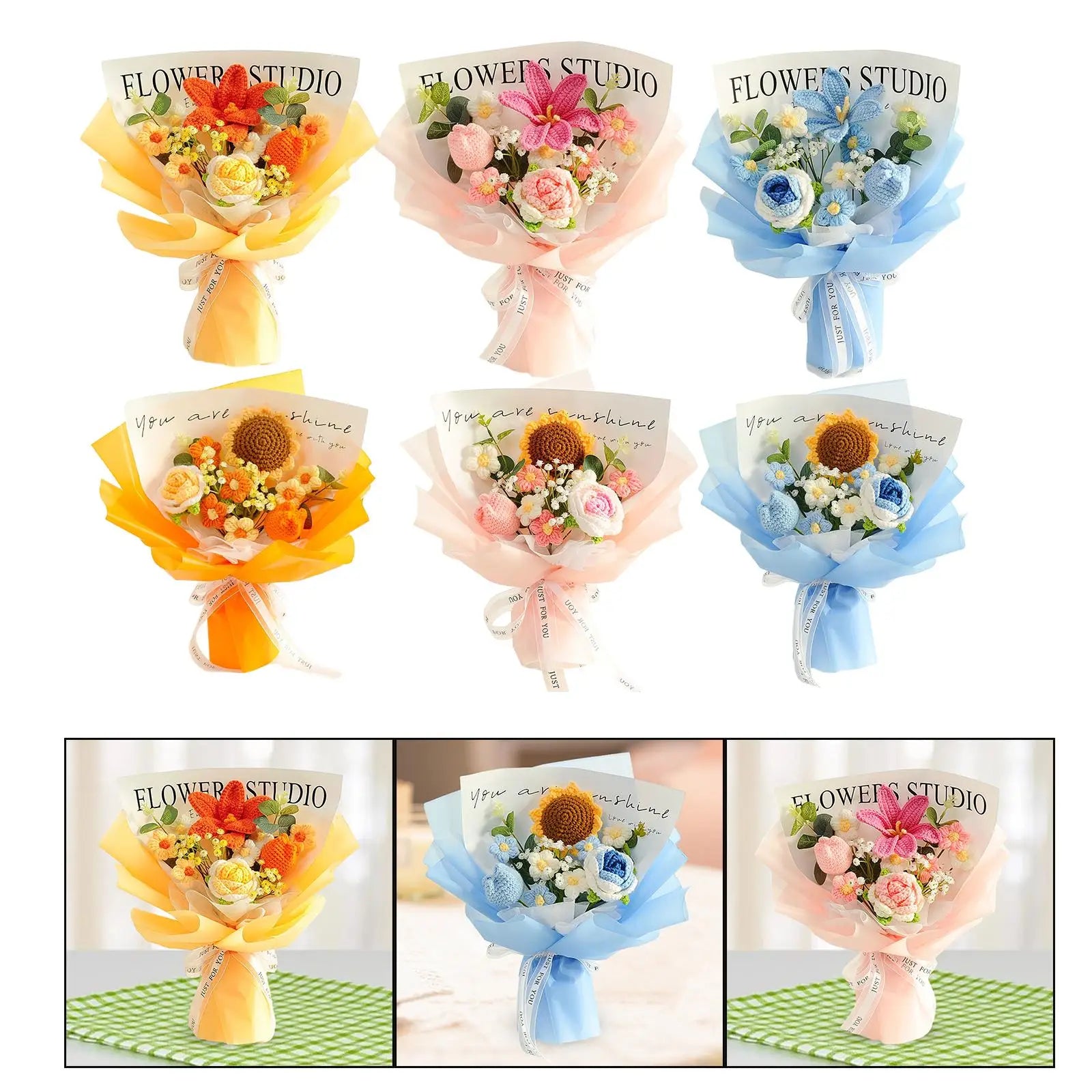 Crochet Flower Bouquet Table Centerpiece Handmade Woven Bouquet for Graduation Gift Living Room Birthday Apartment Hotel Zpaxo
