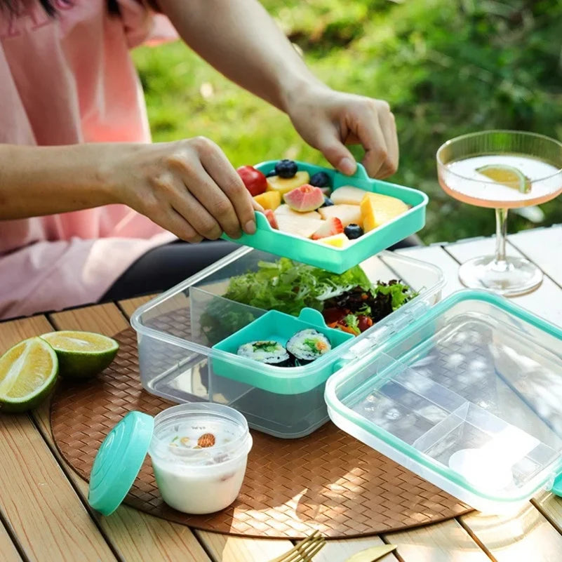 Portable Handle design Double layer Lunch box Compartment Bento Boxes Students Toddler Bento Containers Outdoor Salad Picnic box Zpaxo