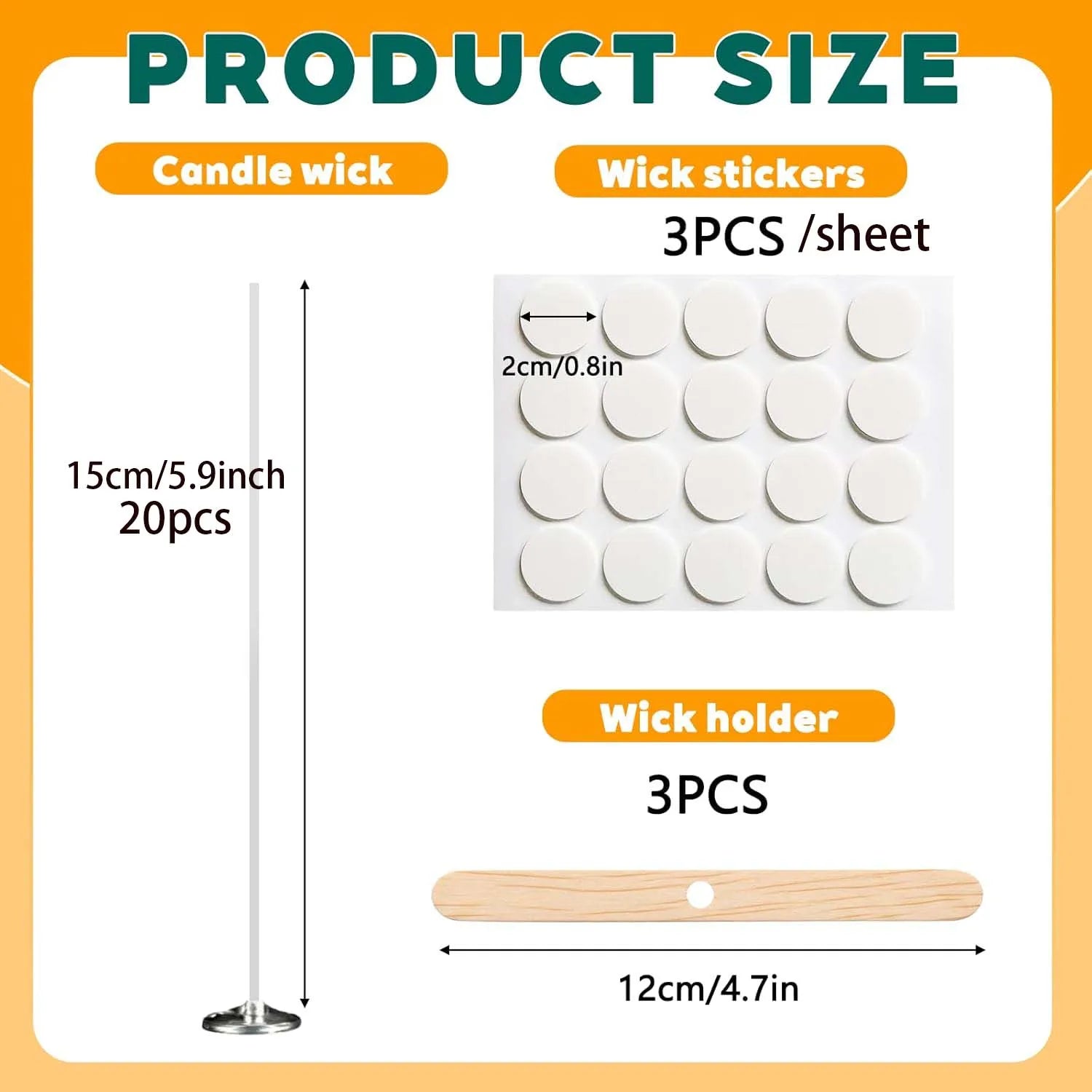 20Pcs Candle Wicks for Making Candles 15cm Metal Tabs Includes 3pcs Wick Holders & 60pcs Glue Dots, for Home DIY Candles Zpaxo set
