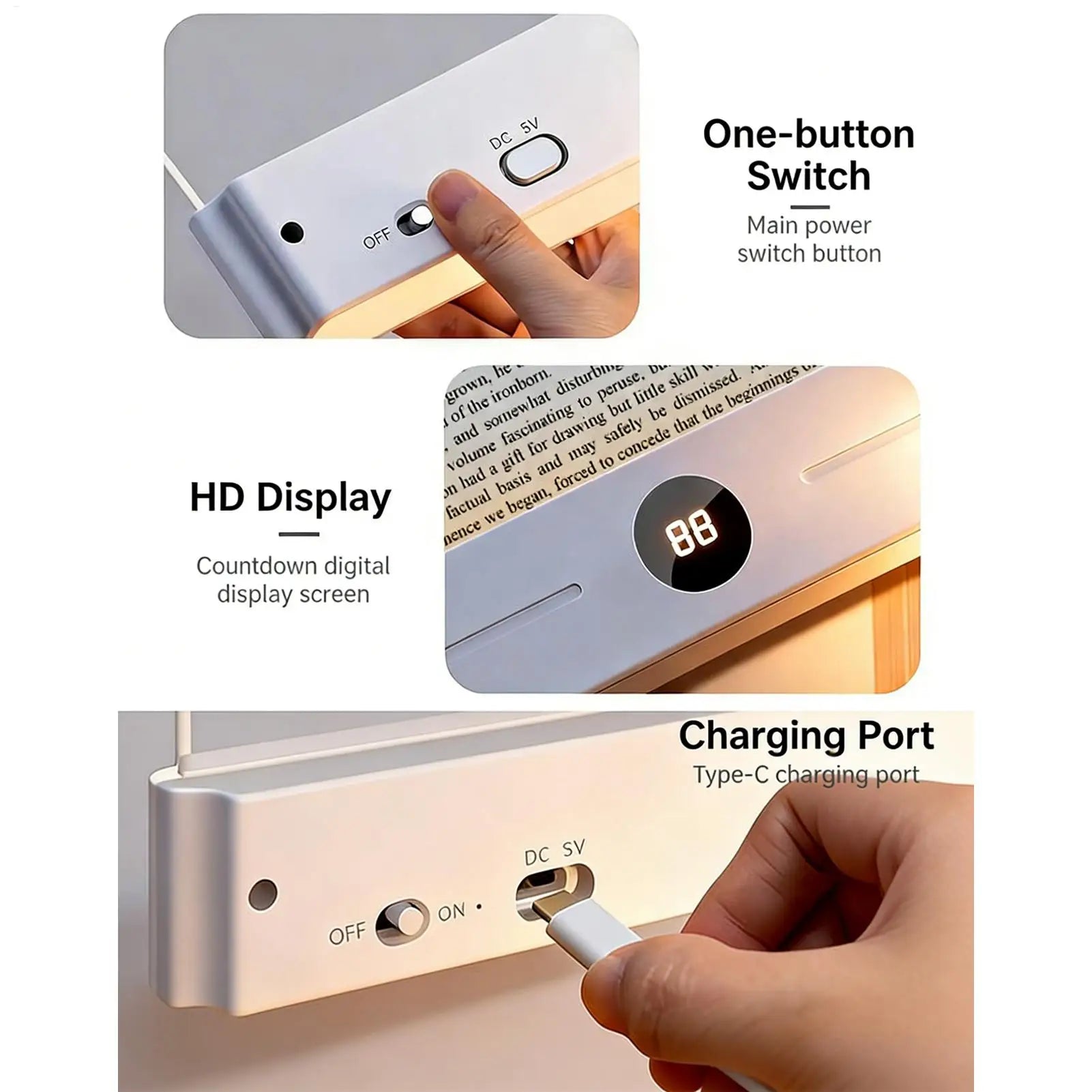 Rechargeable Book Light Reading Bed Dimmable LED Panel Lamp Eye