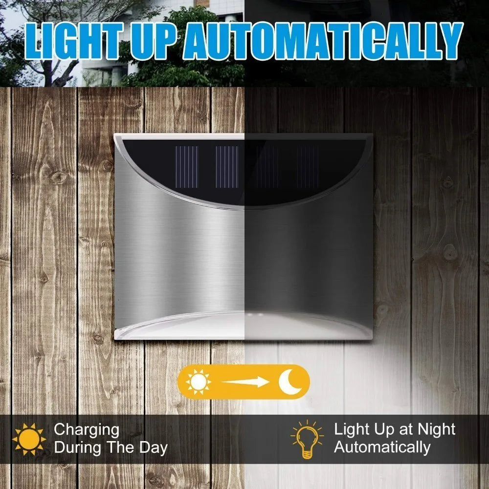 Solar Stainless Steel Fence Light Outdoor LED Patio Garden Landscape Zpaxo