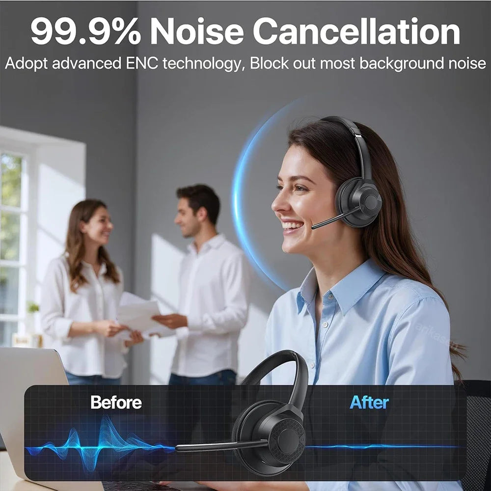 Wireless Bluetooth Headset 5 4 Headphones Microphone Noise Canceling