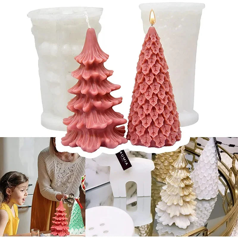 3D Tree Shaped Candle Silicone Mold Xmas Pine Molds Making Wax Soap