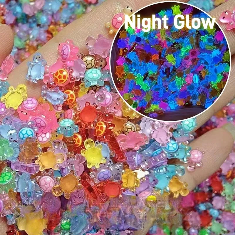 100 Glow-in-the-dark Resin Turtle Figurine Glowing Miniature Handmade