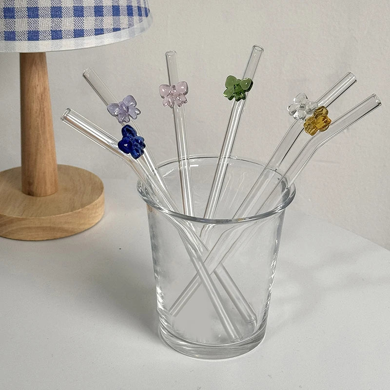 Unique Butterfly Glass Straw Reusable Heat-resistant Party Wedding Zpaxo