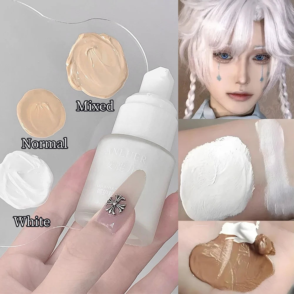White Matte Face Foundation Full Coverage Long Lasting Waterproof Liquid Foundation Cosplay Stage Face Painting Flawless Makeup Zpaxo