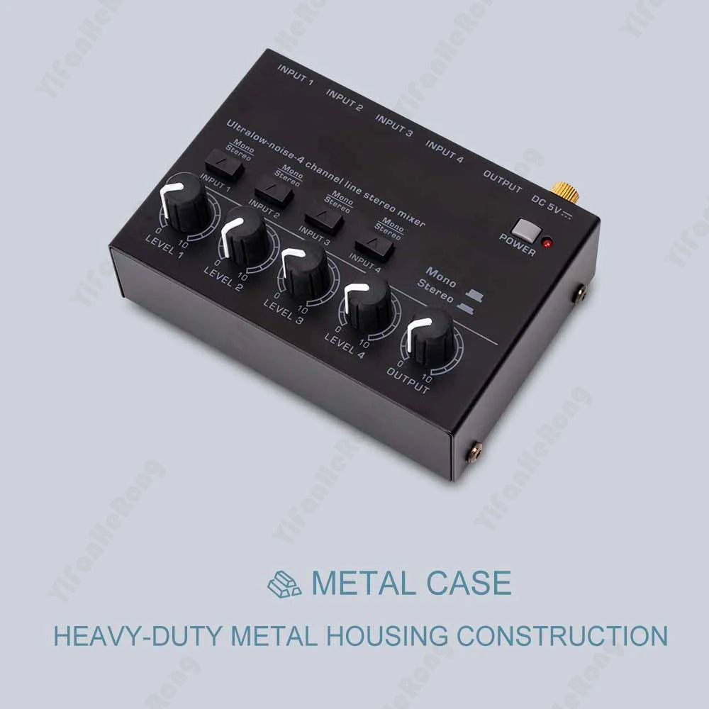 Professional Sound Mixer 4 Channel Mixer Stereo with 2pcs 6.5 3.5mm Converter RCA Output Mixer Mini Low Noise Sound Mixer Zpaxo