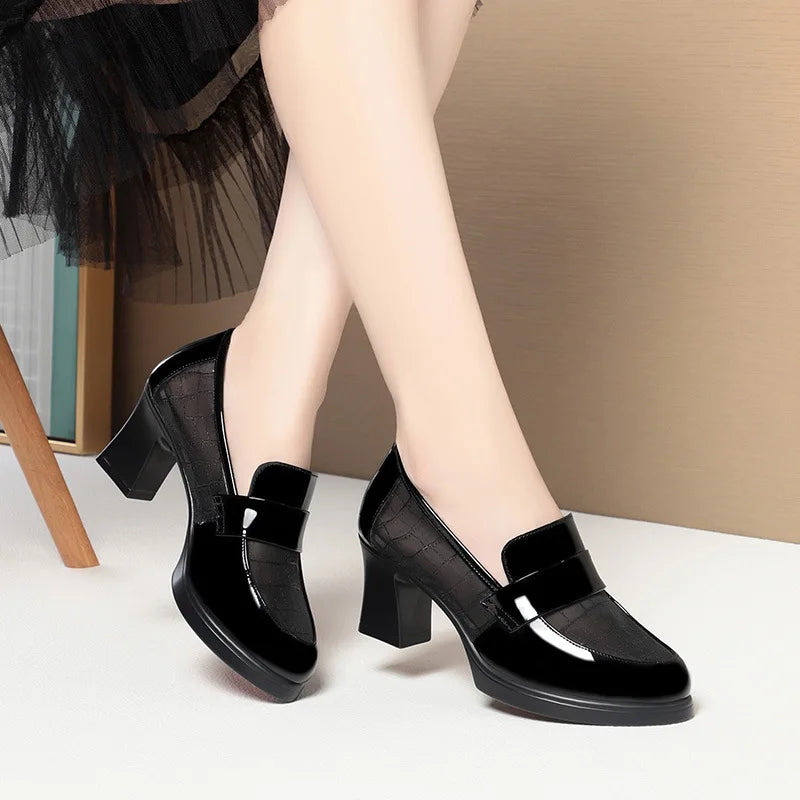 British Summer Single Shoes Heels Waterproof Platform Thick Heel Zpaxo