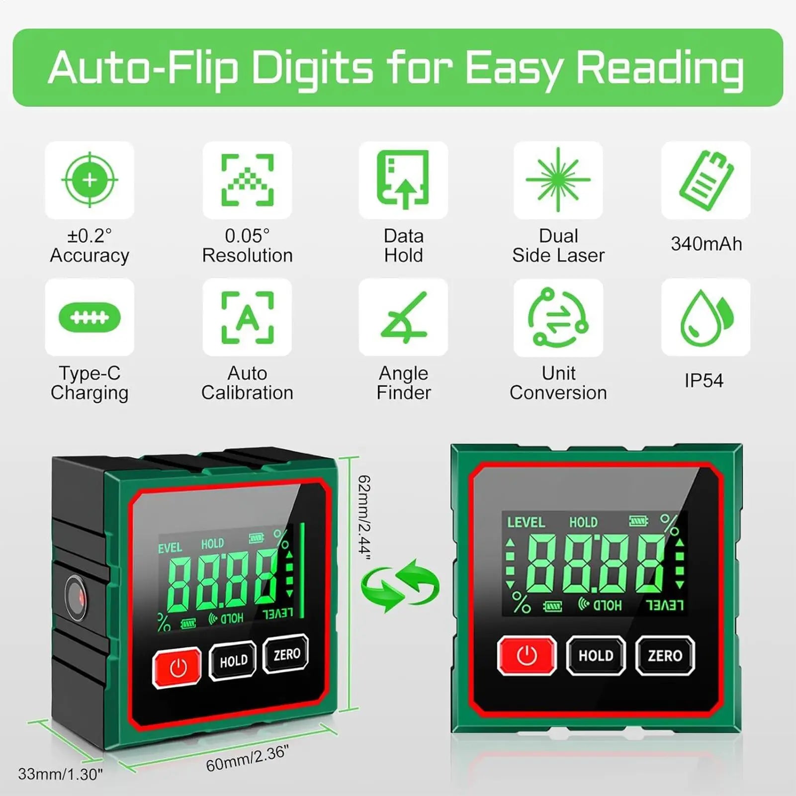 Magnetic Digital Level LCD 4-side Gauge Waterproof Angle Finder