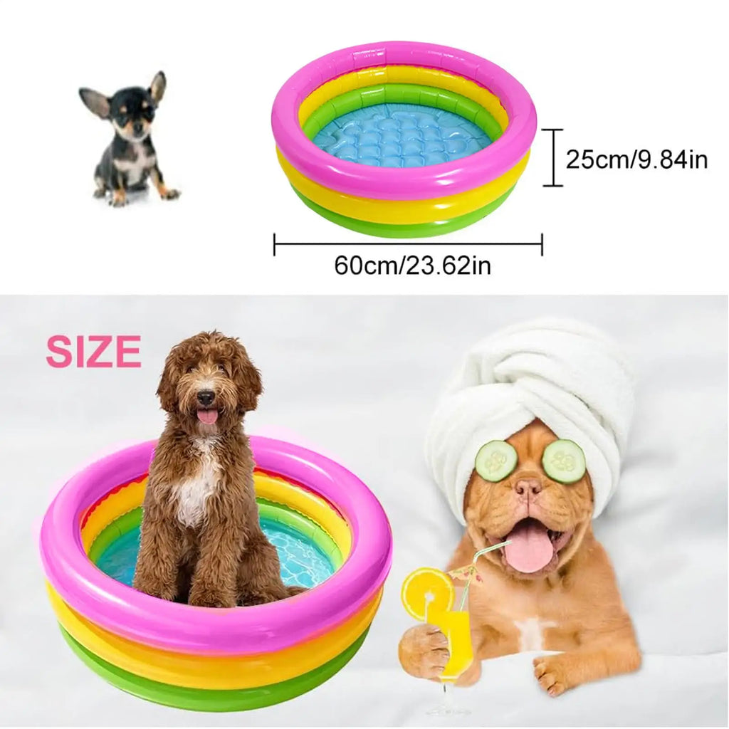 Pool For Dogs 60x25cm Inflatable Rainbow Bath Tub Cat Bathing Foldable Dog Pool For Outdoor Garden Backyard Beach Summer Camping Zpaxo