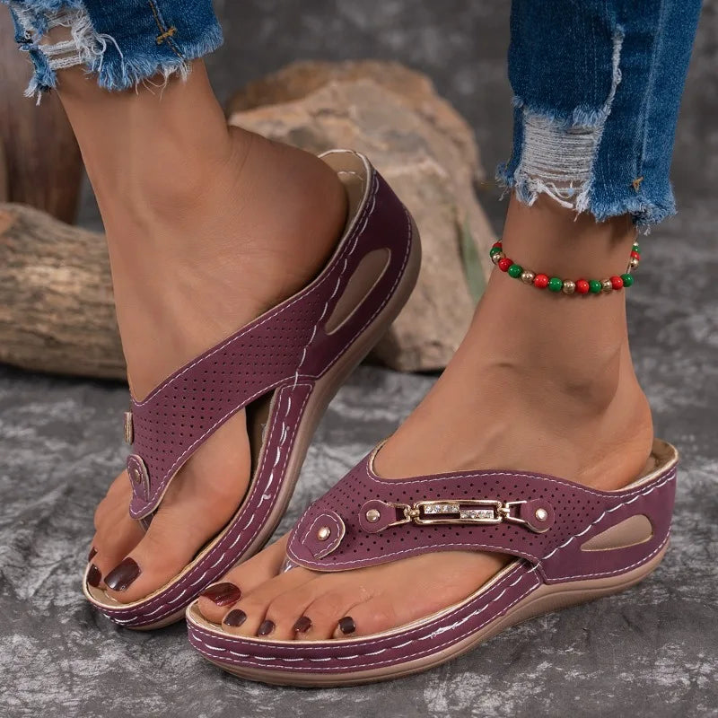 Women's Fish Mouth Clip-toe Comfortable Vintage Wedge Heel Slippers Zpaxo PURPLE 44
