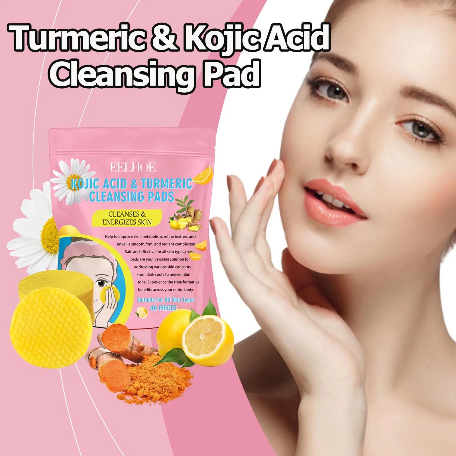Turmeric Kojic Acid Cleansing Pads 40pc – Fade Dark Spots Exfoliating Cleansing Pads Zpaxo