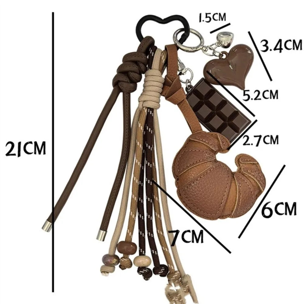 Diy Braided Rope Leather Croissant keychain Hand-Woven Bag Decoration Ladies Horn Bag Pendant Anti-Lost Trinket Zpaxo