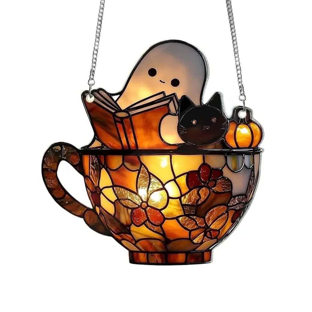Ghost Reading Book Acrylic Suncatcher Window Ornament | Spooky Window Suncatcher Zpaxo B