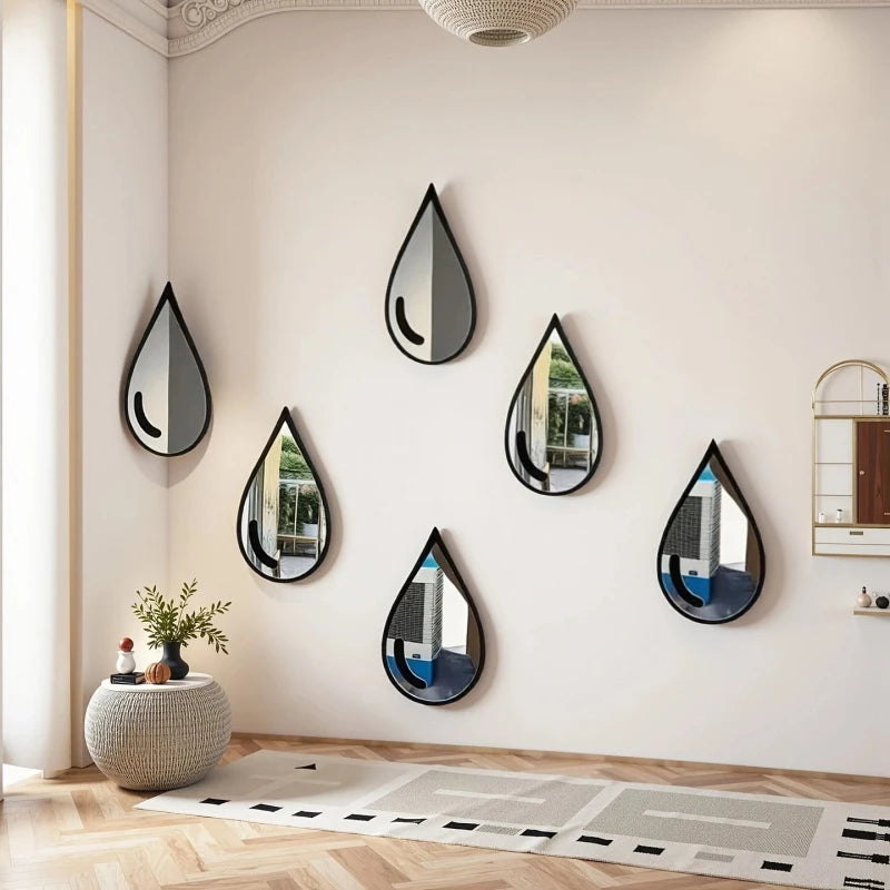 3 6-Piece Teardrop-shaped Acrylic Mirror Wall Decals Self-adhesive