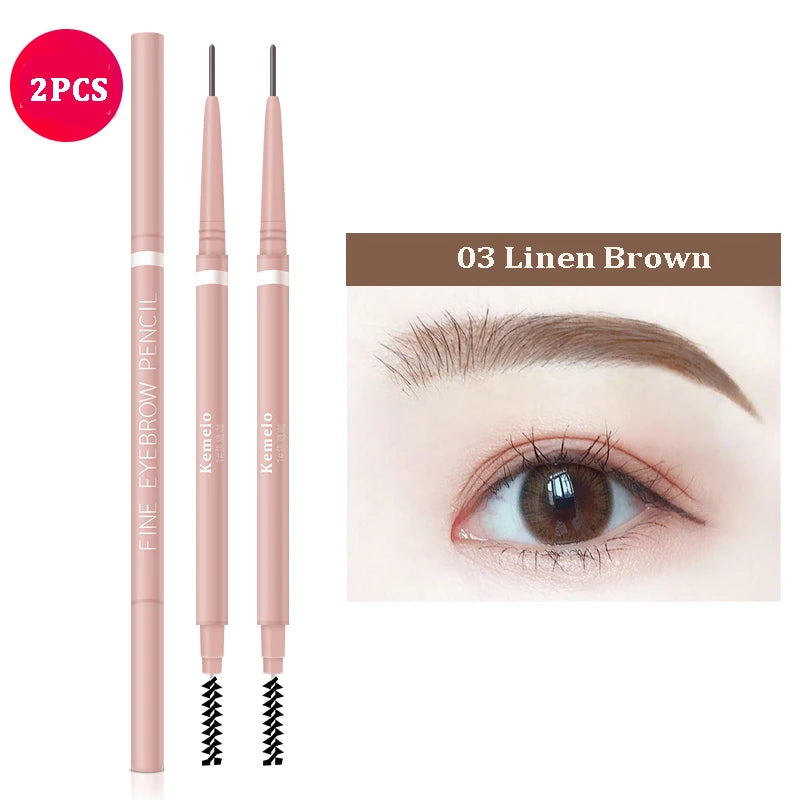 Ultra Fine Double-ended Eyebrow Pencil Waterproof Long Lasting Zpaxo 03 Linen Brown-2Pc