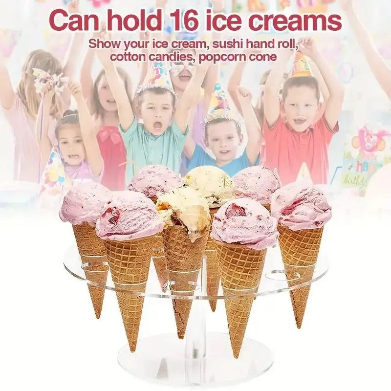 16-Hole Acrylic Ice Cream Cone Holder & Dessert Display Stand Dessert Display Stand Zpaxo