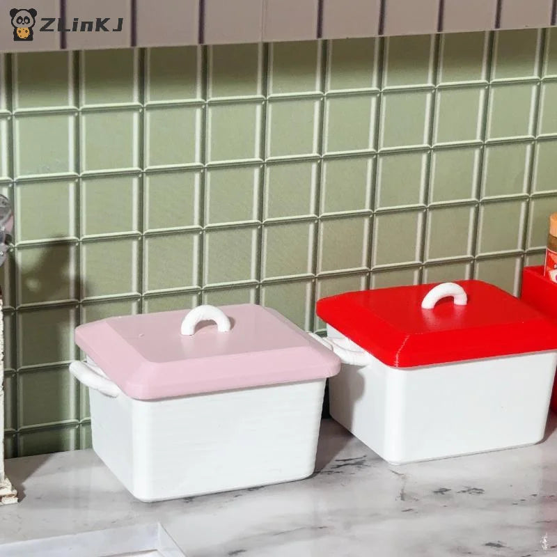 ▶1Pcs 1/12 Dollhouse Miniature Pancake Box Plate Model With Lid Kitchen Accessories For Doll House Decor Kids Toys Gift Zpaxo