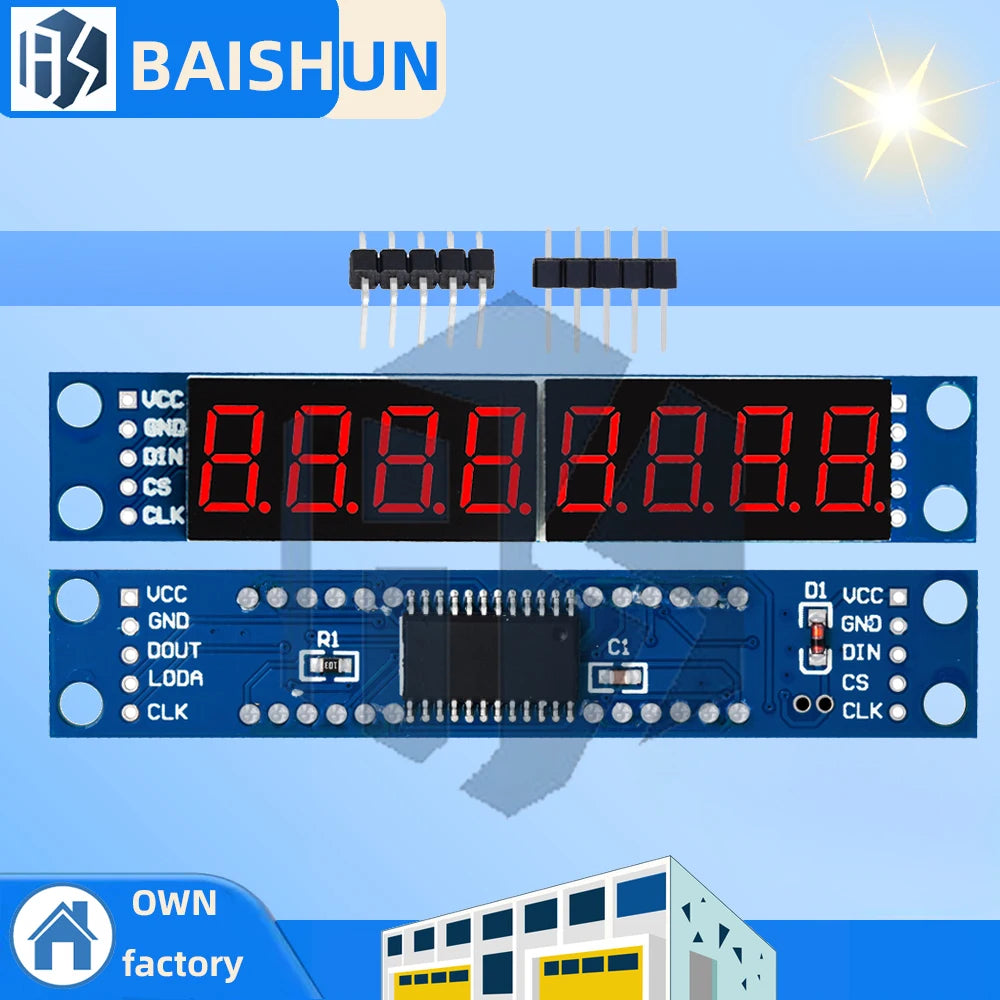MAX7219 3-Pin Serial LED Module – BAISHUN 8-Digit Red 7-Segment for Arduino Prototyping Zpaxo Default Title