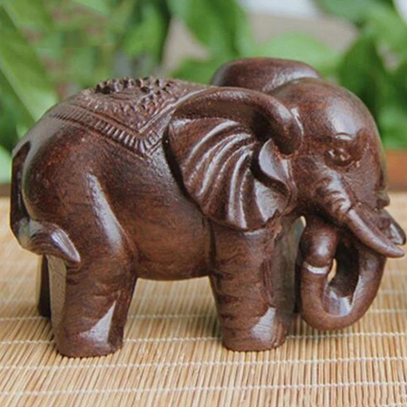 Crafts Retro Home Feng Shui Desktop Decoration Natural Carved Elephant Statue Luxury Elephant Figurine Wooden Ornaments Zpaxo