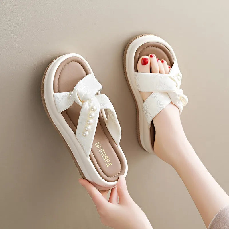 Women's Summer Outdoor Thick Bottom Sandals Soft Sole Beach Slippers Zpaxo Beige 35