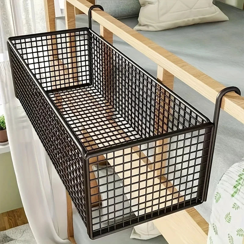 Iron Bedside Storage Basket Hanging Behind Dormitory Door