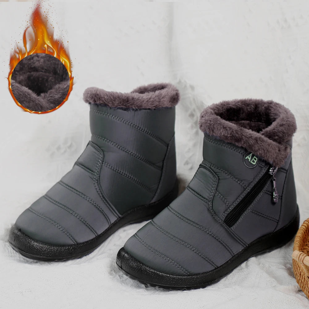 Winter Women Boots Waterproof Snow Casual Flat Shoes Warm Fur Female Zpaxo GRAY 43