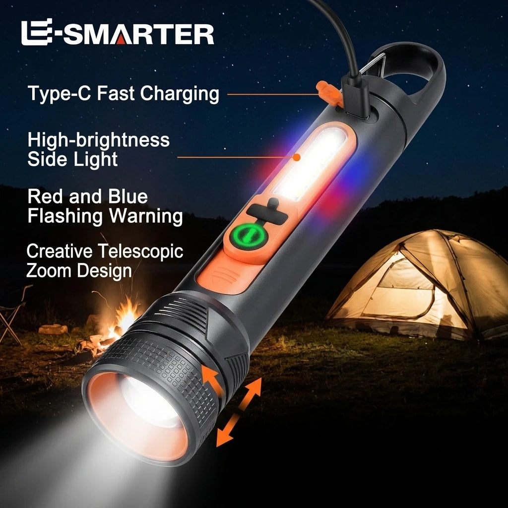 ESMARTER Zoomable Rechargeable Flashlight – 500m Torch