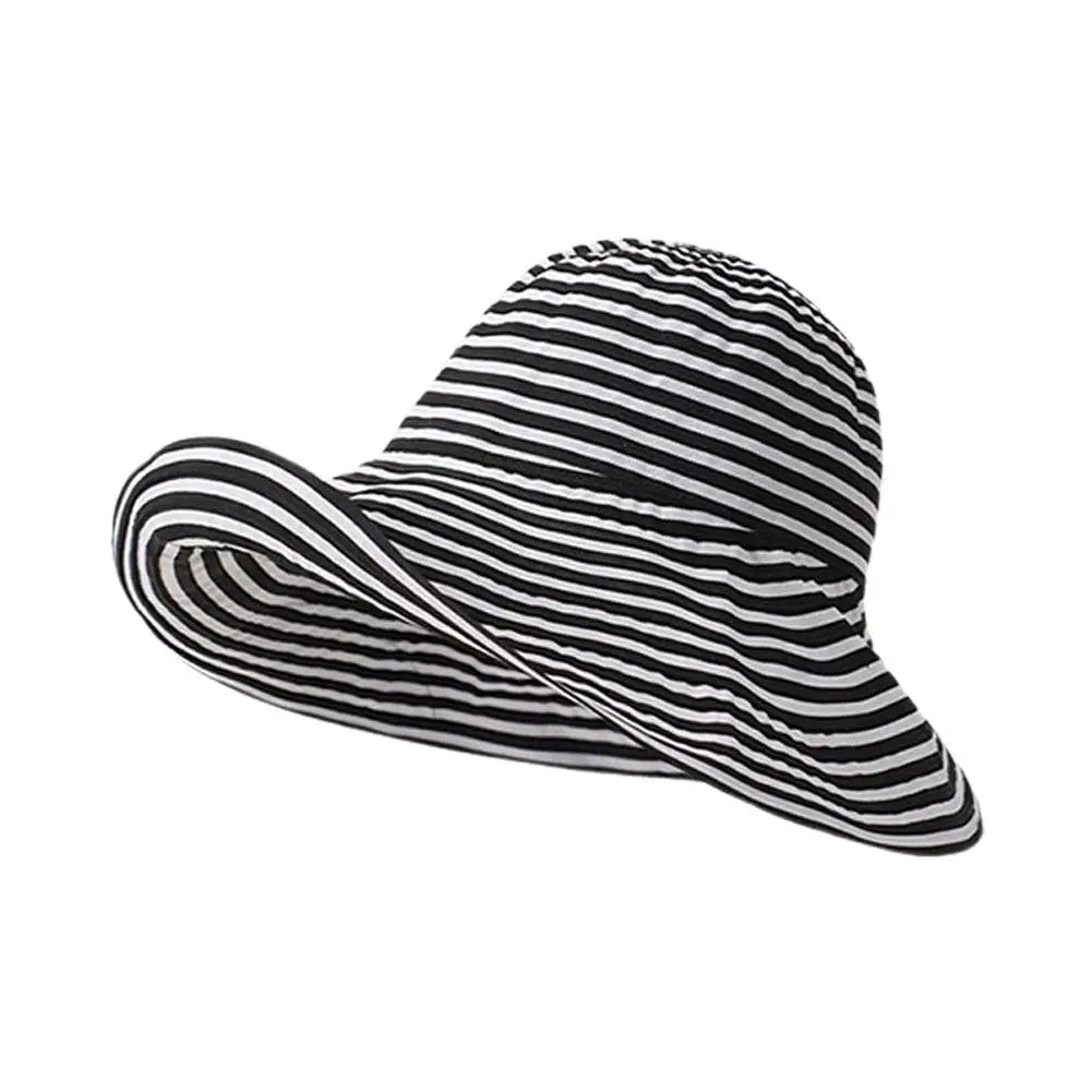 Retro Striped Wide Brim Fisherman Sun Hat UPF50+ Foldable Wide Brim Sun Hat Zpaxo Black