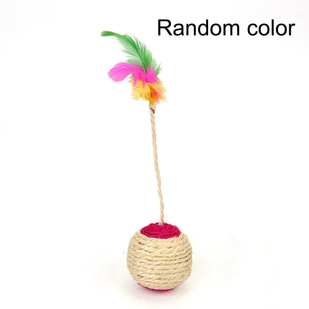 1PC Pet Cat Toy Colorful Feather Blanket Ball Grinding Claw Interactive Play Ball Cat Toy Sisal Shuttlecock Ball Zpaxo