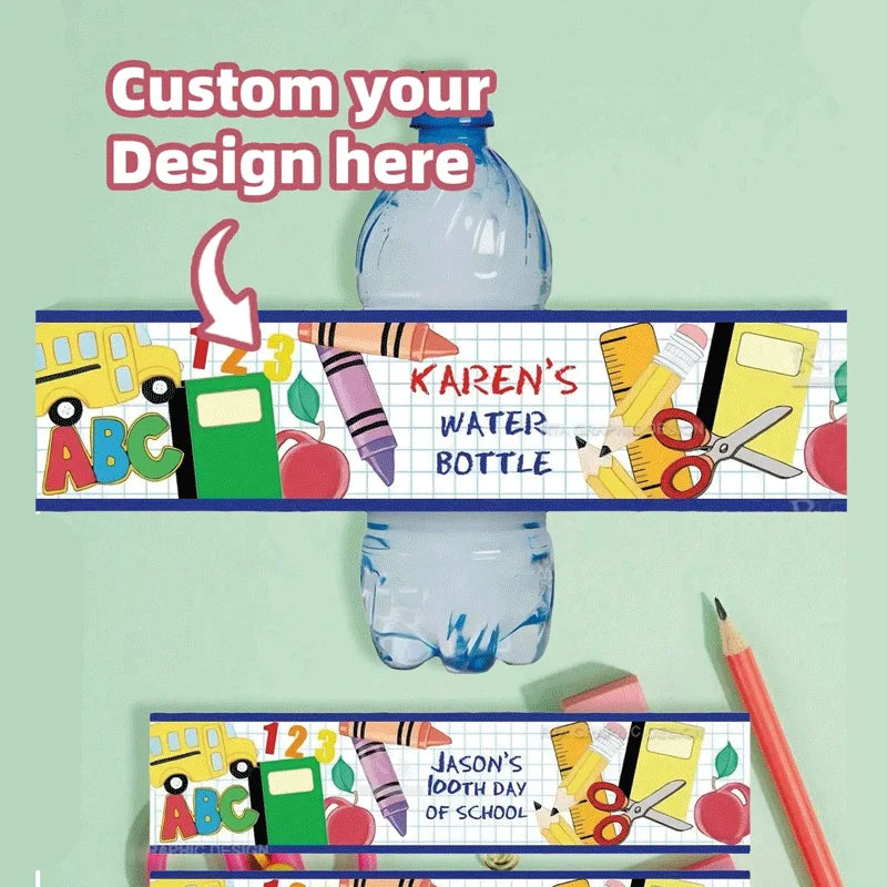 20 50 Custom Water Bottle Labels Logo Text Printing Customizable