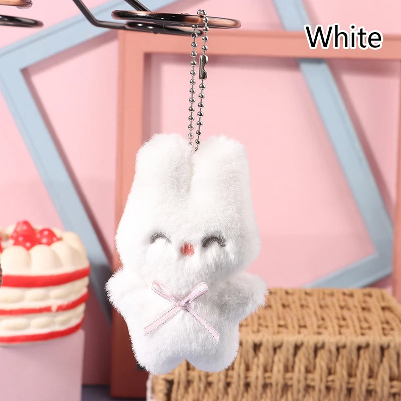 ▶1PCS Cute Rabbit Plush Keychain Cartoon Bunny Pendant Soft Stuffed Doll for Kids Backpack Bag Decorative Toy Zpaxo White