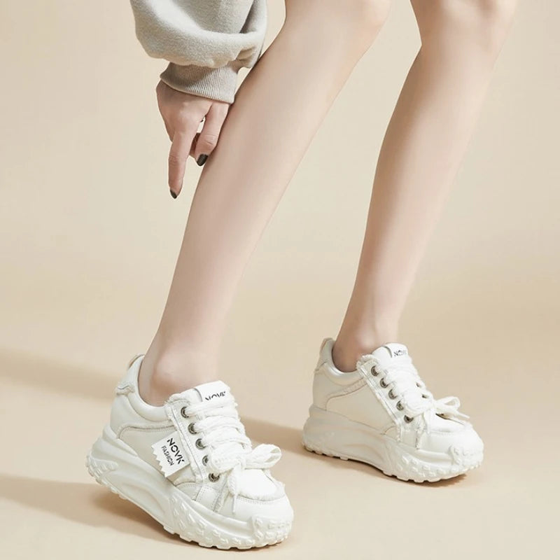 Women's Platform Chunky Sneakers Lace Up Design Sport Tag Detail Two Zpaxo