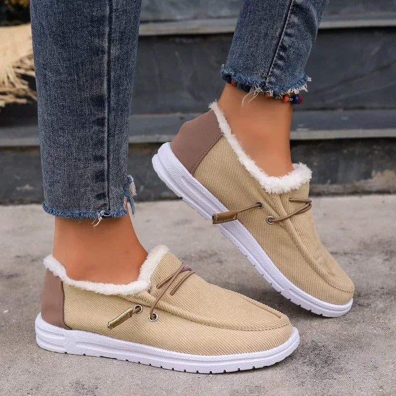 Women Boots Thick Bottom Outdoor Snow Boots Female Thickened Fluff Flats Shoes Comfortable Cotton Shoes Woman Zapatos De Mujer Zpaxo Beige 38