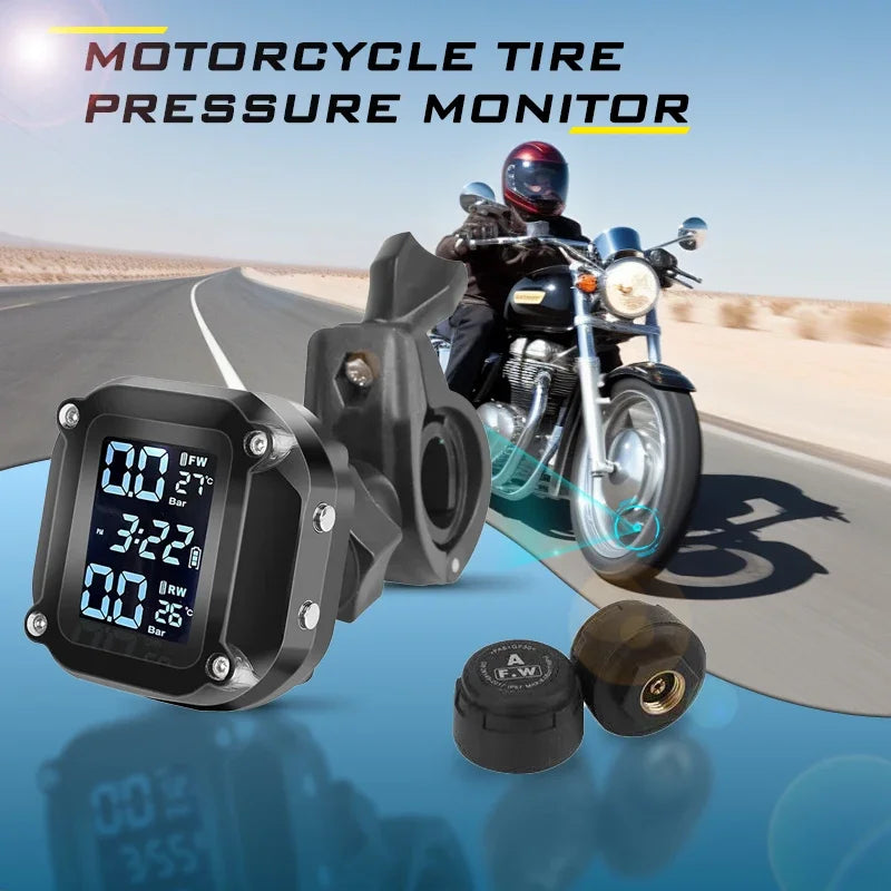 Motorcycle Tire Pressure Monitor System Wireless, Digital Readout with External Mount Sensors, Dual USB Power Supply for On-Road Zpaxo