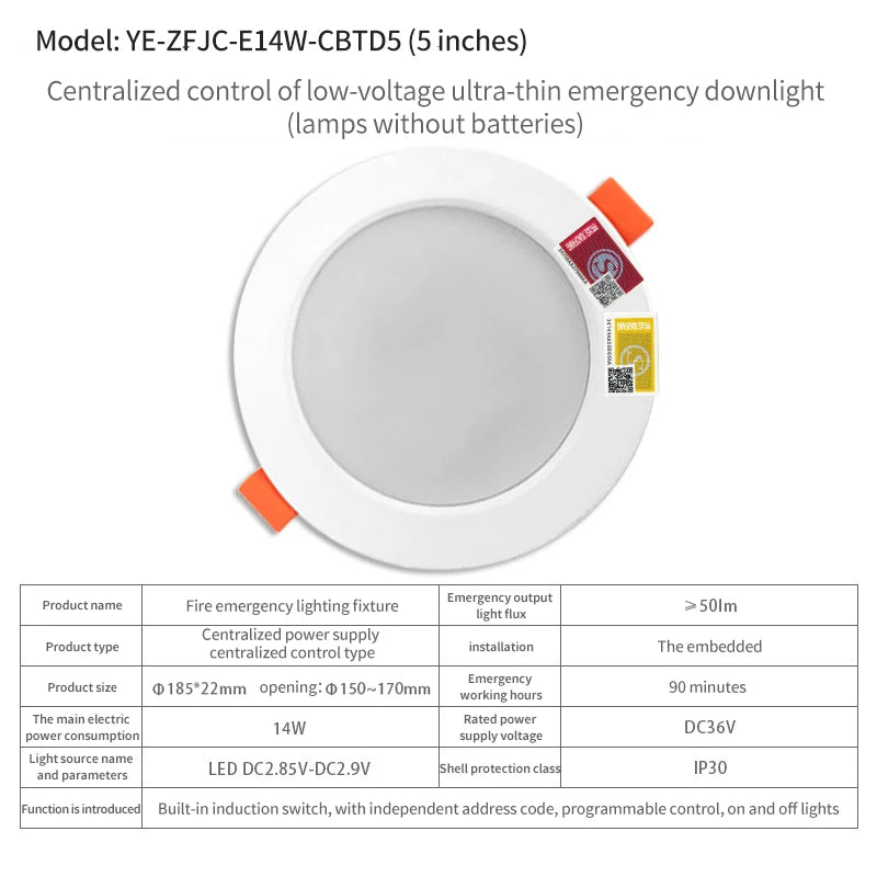LED Emergency Recessed Downlight 4W 10W 14W – 90-Min Backup