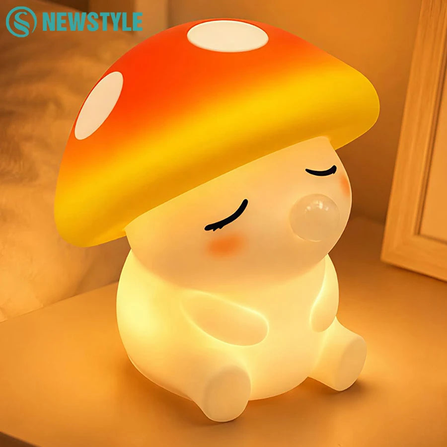 Squishy Mushroom Night Light With RGB Color 2 Brightness Adjustable Nursery Nightlight Rechargeable Silicone Touch Bedside Lamp Zpaxo