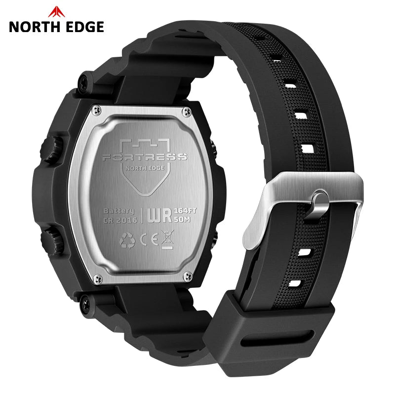 NORTH EDGE FORTRESS 2026 Men's Military Digital Watch Outdoor Sports Waterproof 50M Watches World Time Countdown LED Wristwatch Zpaxo